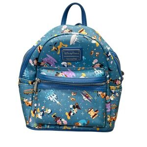 Disney Parks Loungefly Mickey Minnie Theme Park Attractions Blue Mini Backpack